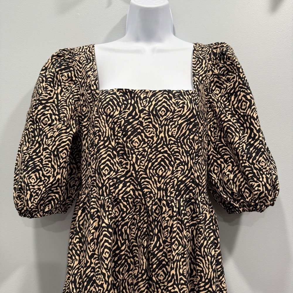 Mango MNG Abstract Animal Print Midi Dress Modern Safari Square Neck Size S/4 - Picture 3 of 12